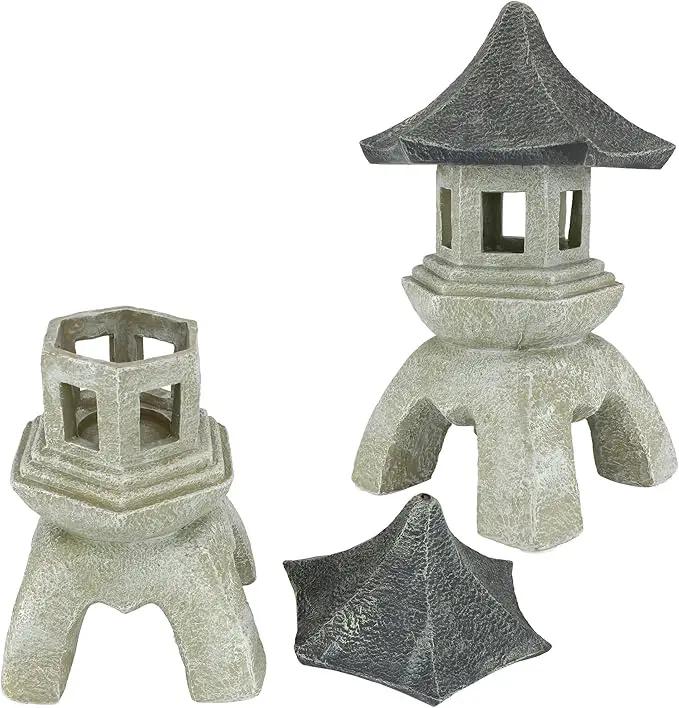 Design Toscano Asian Decor Pagoda Lantern Indoor/Outdoor Statue, Set of 2 Large, Cast Stone Resin, Two Tone Stone Finish by GreenHaven Gardens