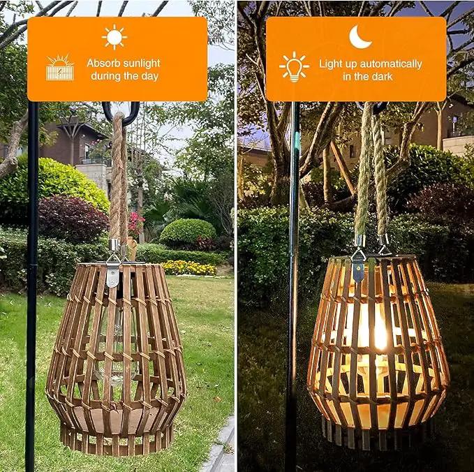 Solar Hanging Lantern Outdoor , Waterproof Natural Bamboo Lanterns with Handle Edison Bulb Design Solar Table Lamp Lights Decoration for Courtyard Patio Garden Farmhouse by GreenHaven Gardens