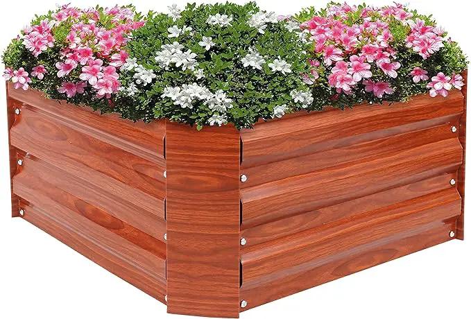 Sunnydaze 11.75" H Raised Metal Garden Bed - Galvanized Raised Garden Bed Outdoor for Vegetables and Flowers - Woodgrain - Square by GreenHaven Gardens