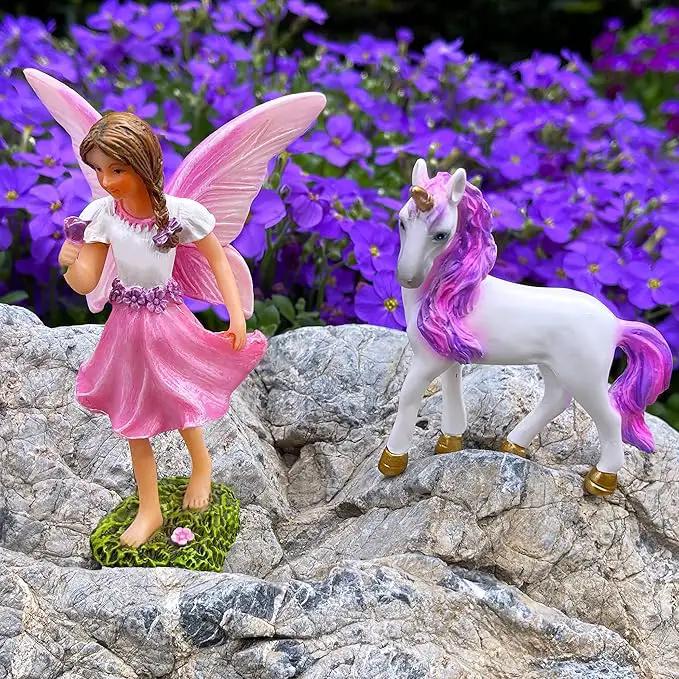 Mood Lab Fairy Garden - Fairy with Unicorn Set of 2 pcs - Miniature Figurines Statue Kit - Outdoor or House Decor by GreenHaven Gardens