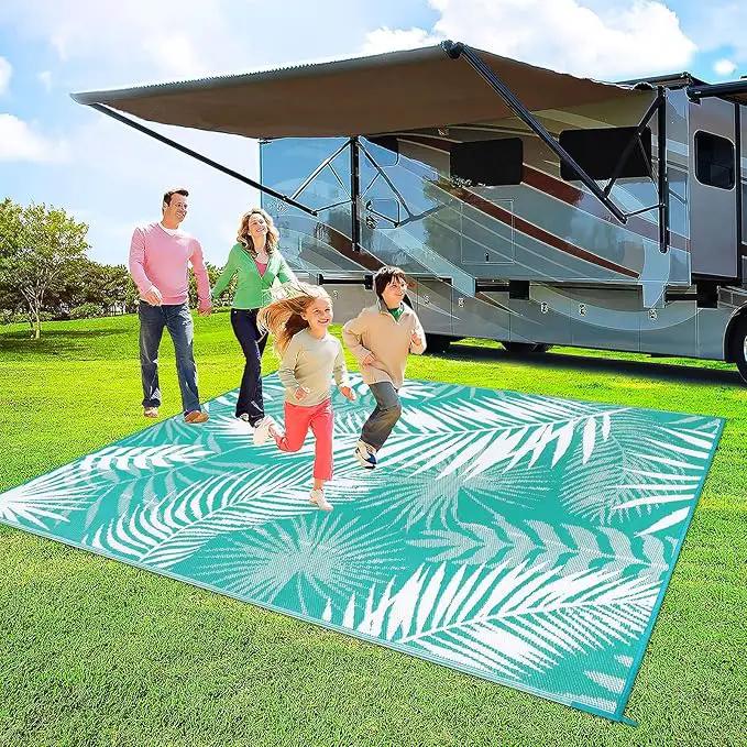 Outdoor Rug 8'x10' Waterproof for Patios Clearance, Reversible Outdoor Plastic Straw Rug Camping Carpet, Outside Floor Mats Large Area Rugs for RV,Patio,Deck,Porch, Beach,Balcony,Teal&White by GreenHaven Gardens