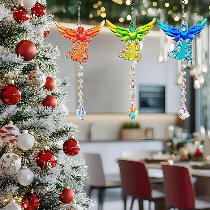 Set of 3 Guardian Angel Suncatchers, Crystal Angel Sun Catcher for Windows Hanging, Stained Glass Angel Ornament for Outdoor Christmas Decor by GreenHaven Gardens