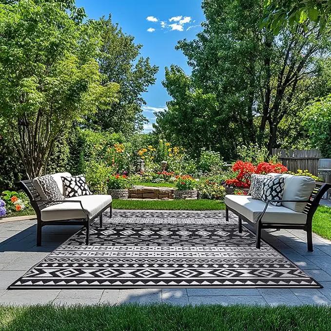 WILDROOTS 8x10 Feet Black and White Plastic Outdoor Rug, Stain Resistant Waterproof Reversible Outdoor Patio Rug, Fade Resistant Camping Rug by GreenHaven Gardens