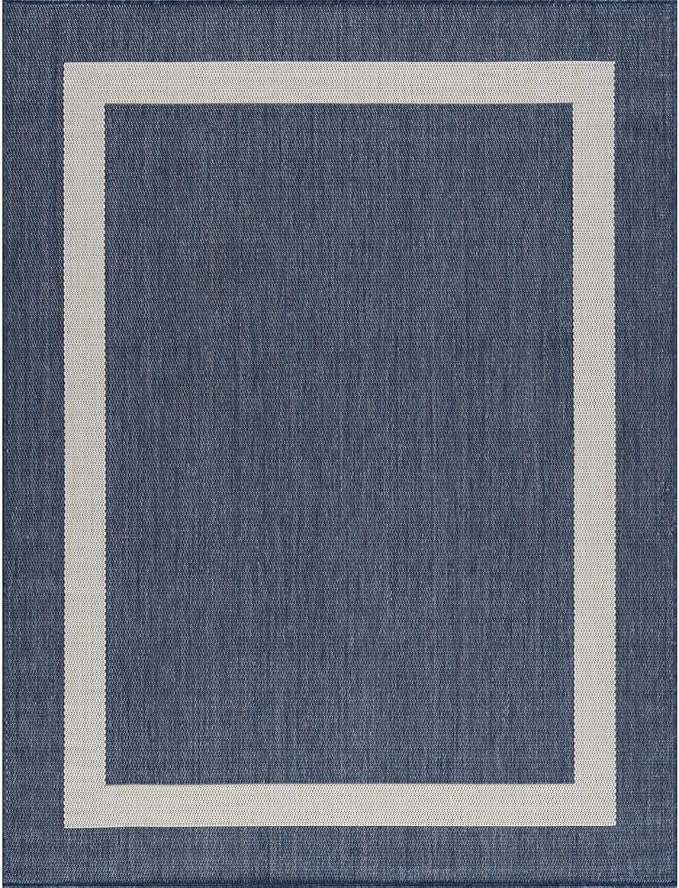 CAMILSON Outdoor Rug 8x10, Modern Outside Rugs for Patios Porches Waterproof Durable Washable Non-Shedding, Easy-to-Clean Indoor Outdoor Area Carpet (8 x 10, Bordered - Blue/White) by GreenHaven Gardens