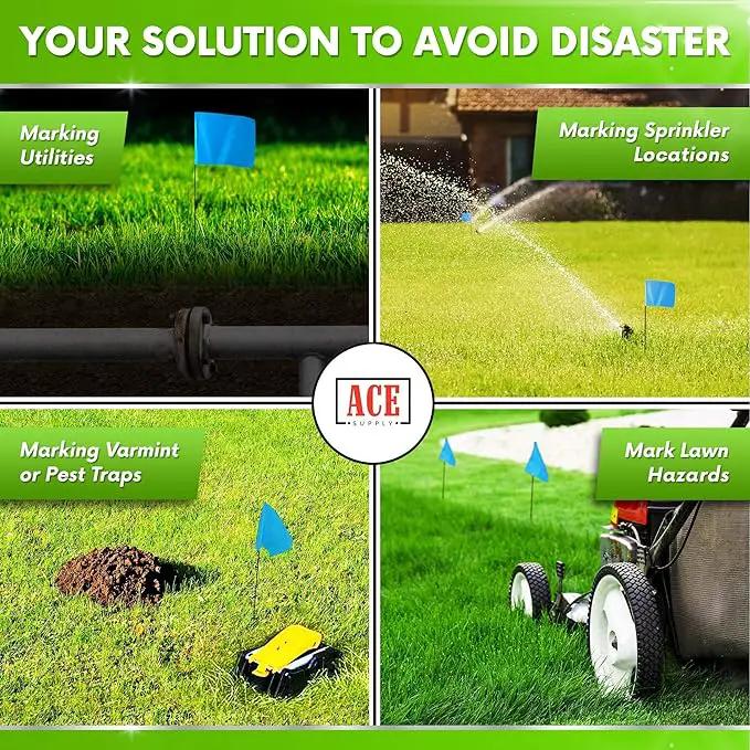 Blue Marking Flags 100 Pack - 4x5x15 Inch Blue Yard Flags - Markers For Lawn, Irrigation, Landscaping, Survey & Sprinkler Head Marking by GreenHaven Gardens