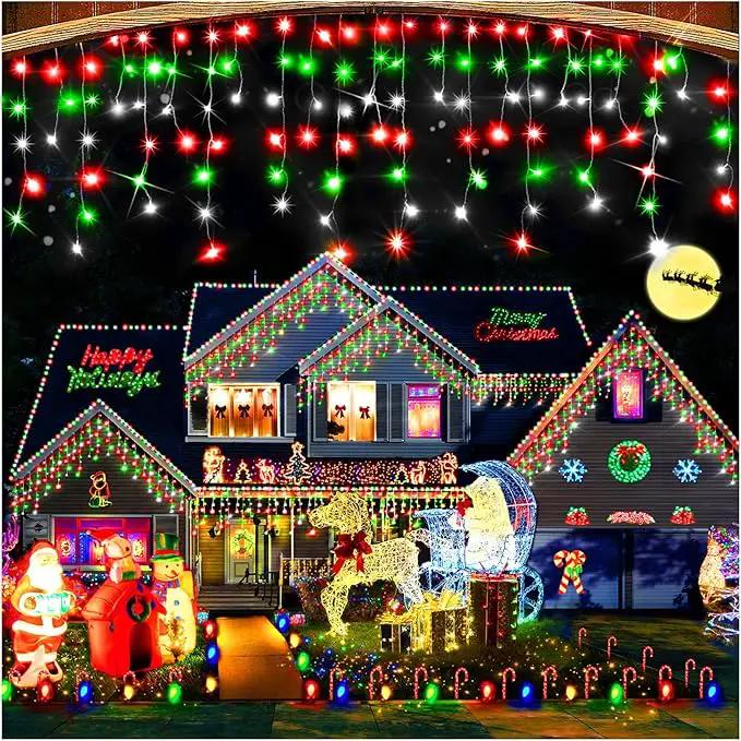 Hezbjiti Christmas Lights Outdoor Decorations,LED Christmas Lights 8 Modes 75 Drops Fairy String Curtain Lights for Christmas Decor Eaves Window Party Yard Garden (Red Green Cold, 1600LED 164FT) by GreenHaven Gardens