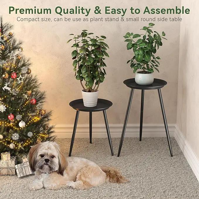 Indoor Plant Stand Metal Mid Century Tall Plant Table Flower Pots,Modern Plant Stand for Indoor Plants Outdoor Small Round Side Home Decor Shelf Heavy Duty Plant Holder End Table Black 2 Pack by GreenHaven Gardens