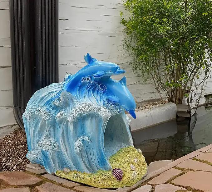 Dolphin Statue 3"x4" Gutter Downspout Extension Decor, Whimsical Garden Rain Diverter, Outdoor Decor Sculpture Ornament, Gutter Extender Diverter, Splash Blocks for Gutters Downspouts by GreenHaven Gardens