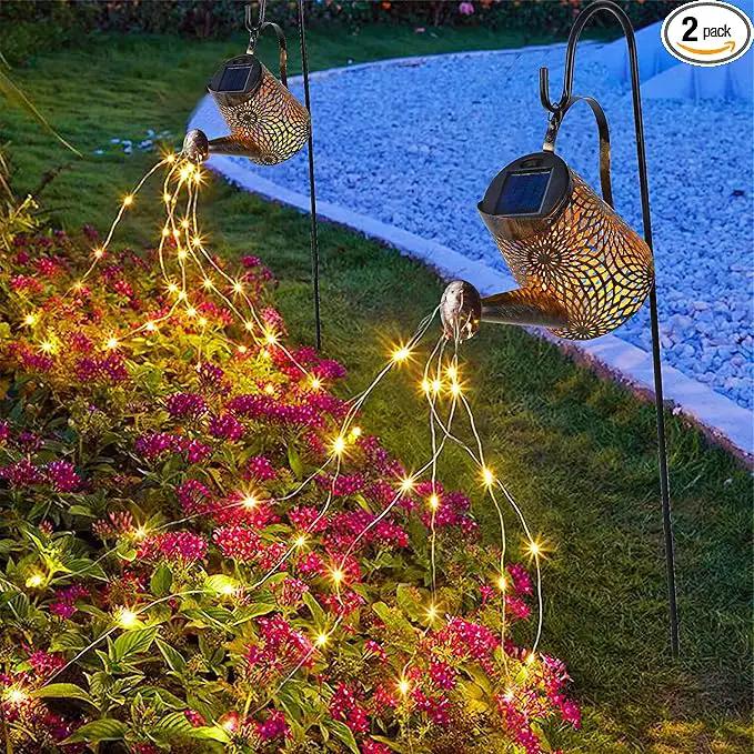 Glintoper 2 Pack Outdoor Solar Watering Can Garden Lights, Metal Waterfall Figurine Lights with Shepherd Hook, Decorative Yard Art for Mom, Mothers Day Ideal Gifts, for Patio Walkway Pathway Lawn by GreenHaven Gardens