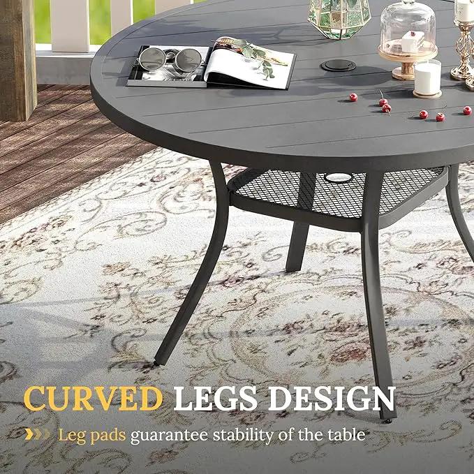 VICLLAX Patio Dining Set for 6, Outdoor Furniture Set Includes 47.2" Round Patio Table and 6 Patio Sling Chairs, Grey Tabletop and Grey Fabric by GreenHaven Gardens