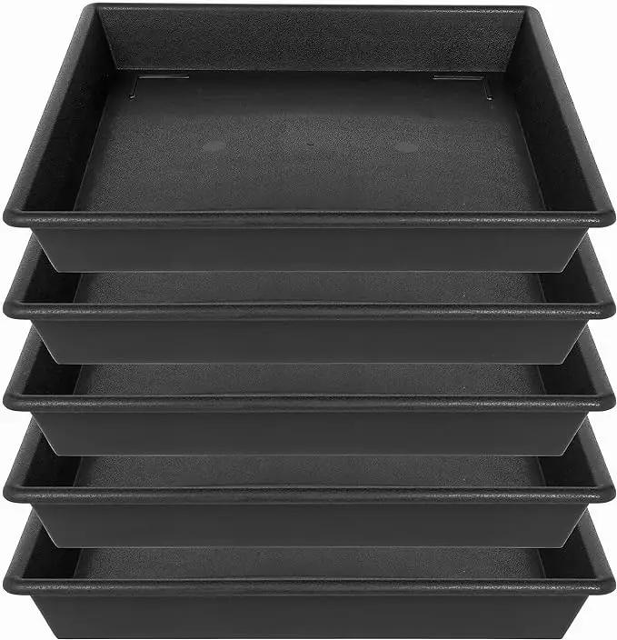Square Plant Saucer 5 Pack 8 10 12 14 16 18 20 Inch, Flower Pot No Holes Plant Drip Trays, Plant Trays for Pots Heavy Duty Plastic Plant Saucers for Indoors Outdoors by GreenHaven Gardens