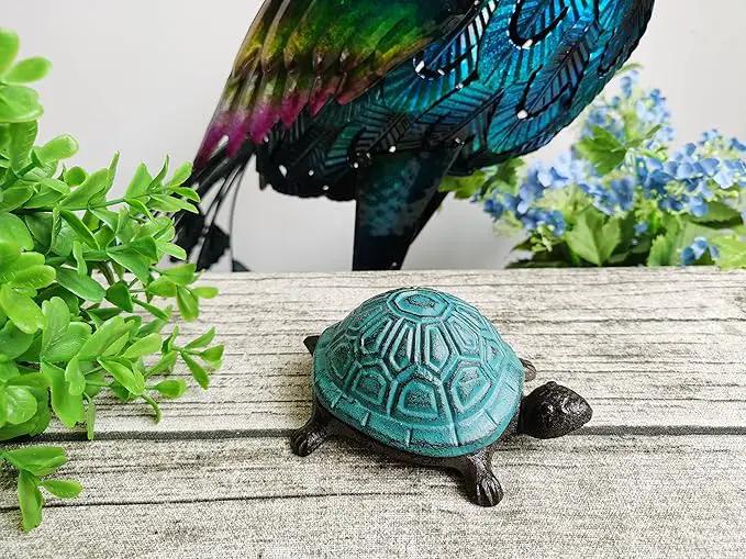 BSTGIFTS Cast Iron Turtle Key Hider - Spare Key Holder - Garden Decoration Turtle, Jewelry Trinkets Box for Key, Ear Studs, Ring, Paper Clip (Antique Blue) by GreenHaven Gardens