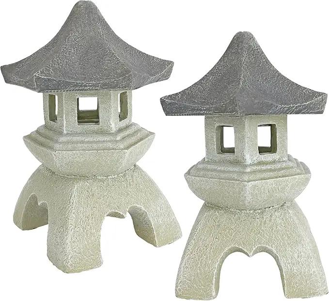 Design Toscano NG729869 Asian Pagoda Statues Medium - Set of Two,two tone stone by GreenHaven Gardens