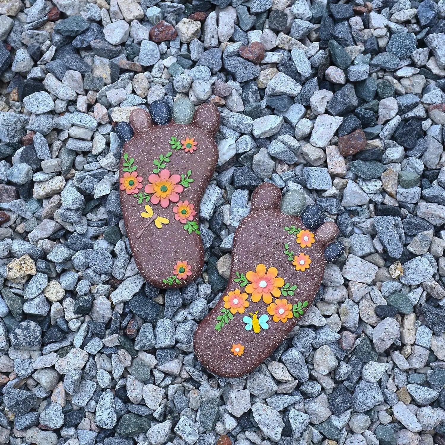 Stepping Stones Outdoor - Garden Decorative Stones for Patio, Deck, Garden or Sidewalk Home Decor Footprint Shaped Stepping Stones Set of 2 （Dark Brown） by GreenHaven Gardens