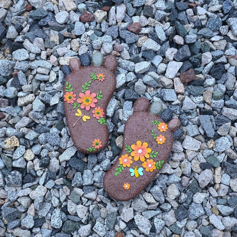 Stepping Stones Outdoor - Garden Decorative Stones for Patio, Deck, Garden or Sidewalk Home Decor Footprint Shaped Stepping Stones Set of 2 （Dark Brown） by GreenHaven Gardens