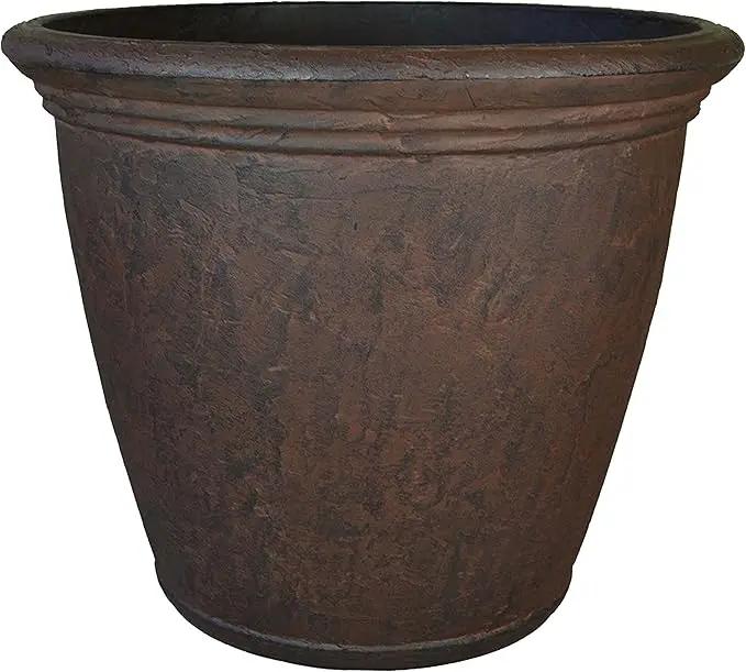 Sunnydaze 24-Inch Anjelica Large Plastic Pot for Plants - Outdoor Polyresin Round Planter with Drillable Drainage Holes - Rust by GreenHaven Gardens