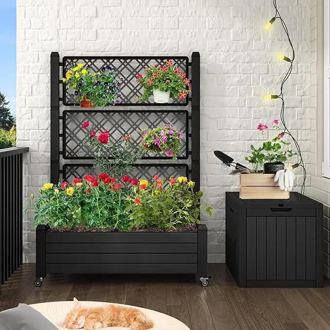 YITAHOME 43.3x17.7x61 in Planter Trellis Box with Wheels & Drain Plug, Outdoor Resin Raised Garden Bed for Climbing Plants, Large Weather-Resistant Design, Black by GreenHaven Gardens