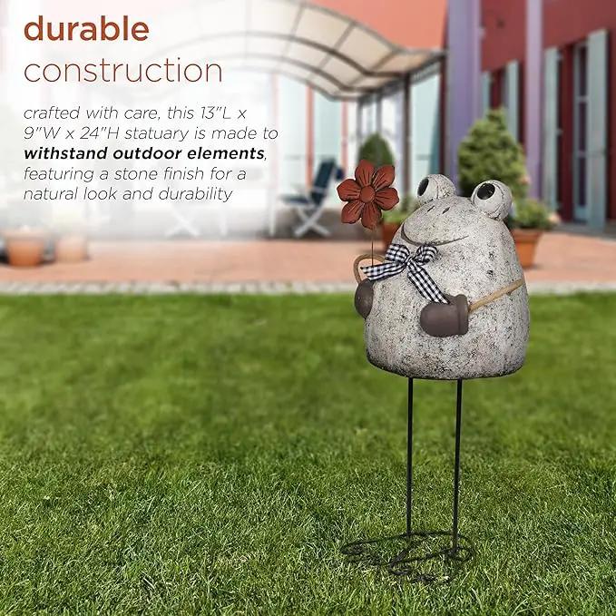 Alpine Corporation MCC860 Indoor/Outdoor Frog with Flower Garden Statue, Stone Finish Frog Statue for Yard, 24" H, Silver by GreenHaven Gardens