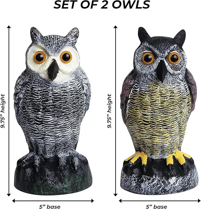 Galashield Owl Decoy to Scare Birds Away | Plastic Owls to Scare Birds Away | Owl Statue for Garden & Outdoors by Galashield [Set of 2] by GreenHaven Gardens