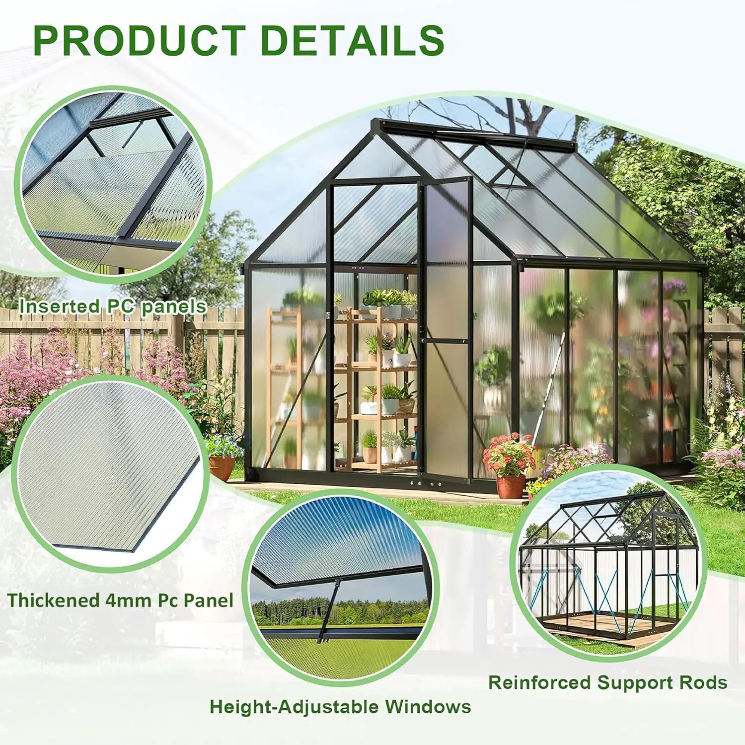Polar Aurora 6x8 FT Greenhouse, Quick Aluminum Assembly Structure Polycarbonate Greenhouse, Walk-in Greenhouses for Outdoors with Ventilated Windows, Green Houses for Outside Backyard Garden by GreenHaven Gardens