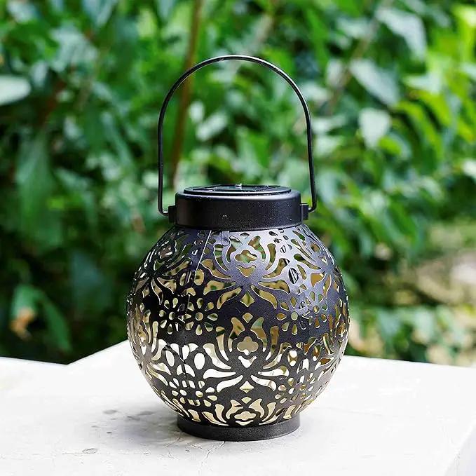 Set of 2 Solar Lantern Outdoor Hanging Decorative Lights for Garden Patio Porch Decorations. (Black) by GreenHaven Gardens