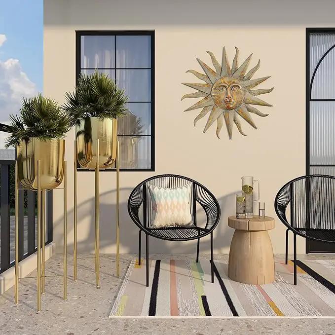 CosmoLiving by Cosmopolitan Metal Indoor Outdoor Planter Tall Indoor Outdoor Dome Large Planter Pot with Removable Stand, Set of 2 Planters 39", 46"H, Gold by GreenHaven Gardens