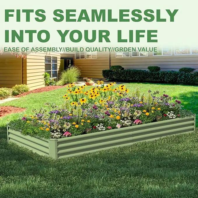 8X4X1ft 2PCS Raised Garden Bed Kit,Galvanized Raised Garden Beds Outdoor,Large Metal Planter Box Steel Kit Flower Herb,Vegetables..Grass Green by GreenHaven Gardens