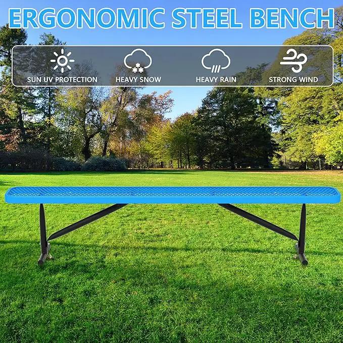 96" L Outdoor Metal Benches, Heavy Duty Garden Park Bench for Outside, Expanded Metal, Commercial Benches Mesh Bench for Shopping Mall, Store, Lawn, Park, Patio, Deck, Garden (Blue, 8FT) by GreenHaven Gardens