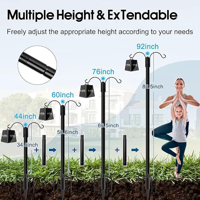 Ottsuls Bird Feeder Pole, 2 Pack 92 INCH Double Shepherds Hooks for Outdoor, with 5 Base Prongs Heavy Duty Tall Garden Planter Hooks for Hanging Flower Basket, Lantern, Hummingbird Feeder by GreenHaven Gardens