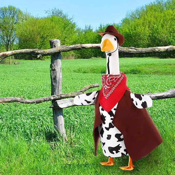 Porch Goose Outfit Western Cowboy Lawn Costume Plastic Goose Clothing Western Theme Party for 23" Statue Outdoor Patio Yard Lawn Art by GreenHaven Gardens