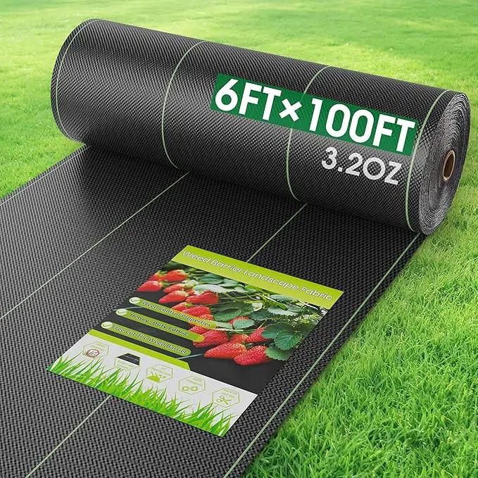 6FTx100FT Weed Barrier Fabric Heavy Duty, Gardening Landscape Fabric Cover Mat, Durable Weed Control Fabric for Garden Bed Cover, Landscaping, Commercial Driveway, Underlayment Use (6x100FT-3.2OZ) by GreenHaven Gardens