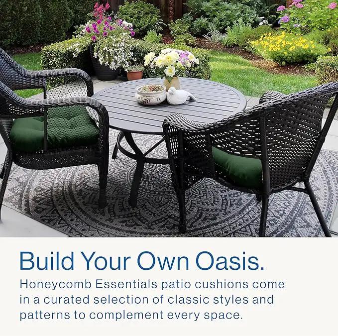 Honeycomb Outdoor Essentials Set of 2 Tufted Seat Pads, 19 x 18, Courtyard Geo Almond Dining Chair Cushions for Patio Furniture by GreenHaven Gardens
