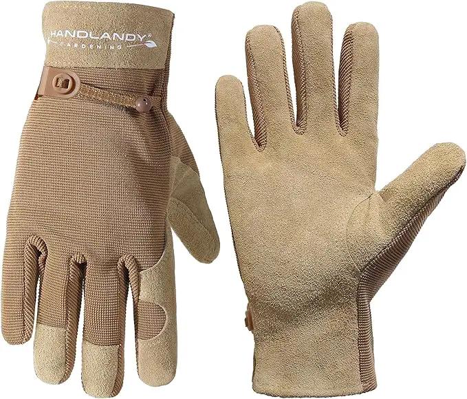HLDD HANDLANDY Work Gloves for Women and Ladies, Leather Gardening Gloves Flexible Mechanic Working Gloves by GreenHaven Gardens