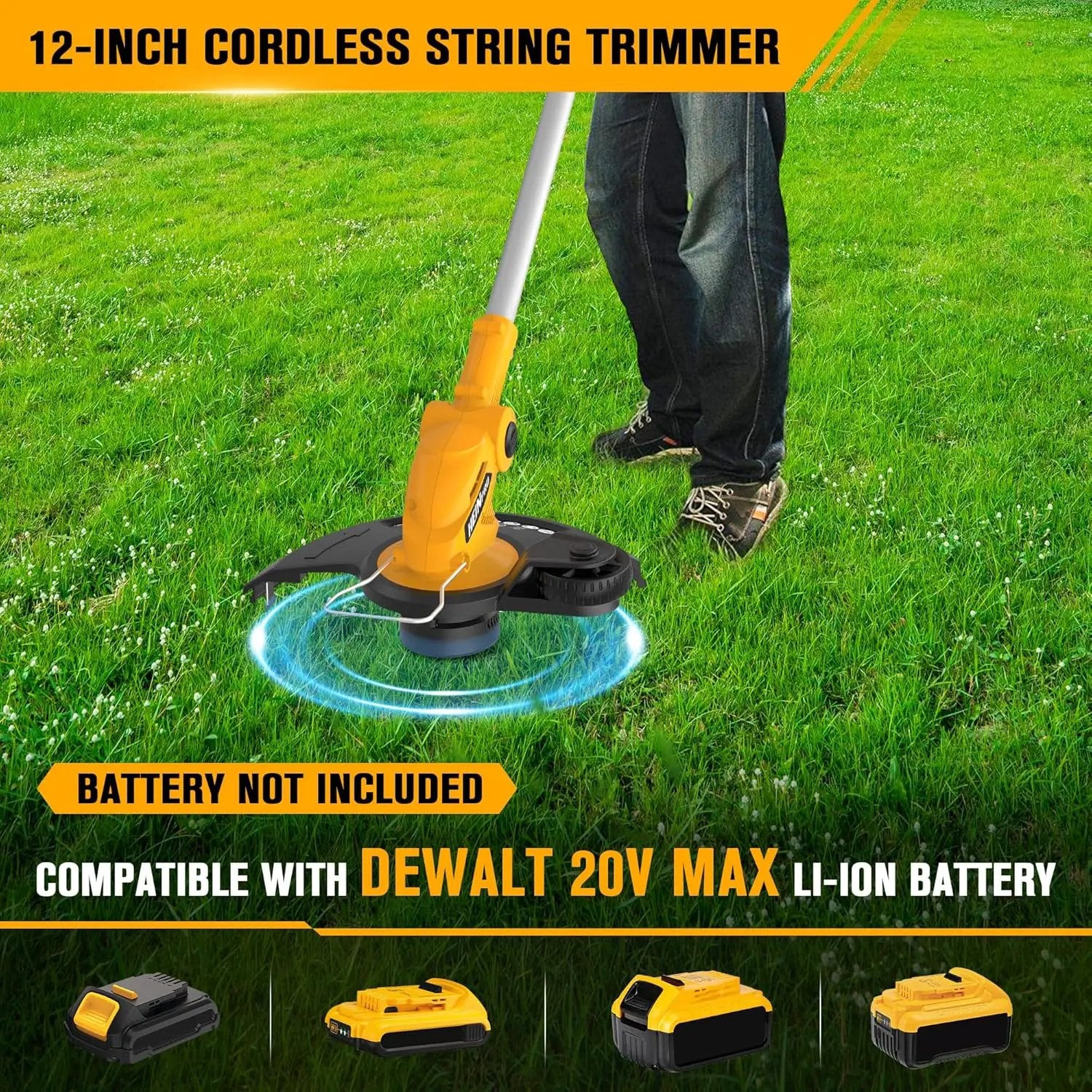 2-in-1 Cordless Leaf Blower and String Trimmer Combo Compatible with Dewalt 20V Battery, 500CFM/150MPH Electric Leaf Blower, 12-Inch Cordless Weed Wacker/Weed Eater/Grass Trimmer (Bare Tool) by GreenHaven Gardens