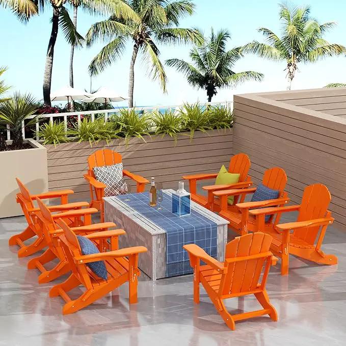 Westin Outdoors Laguna WO Outdoor Adirondack Folding Patio Chairs 8 PCS Set Retro Beach Aesthetic for Backyard, Lawn, Patio, Deck, Garden, Weather Resistant Polyethylene Plastic Lounger (Orange) by GreenHaven Gardens