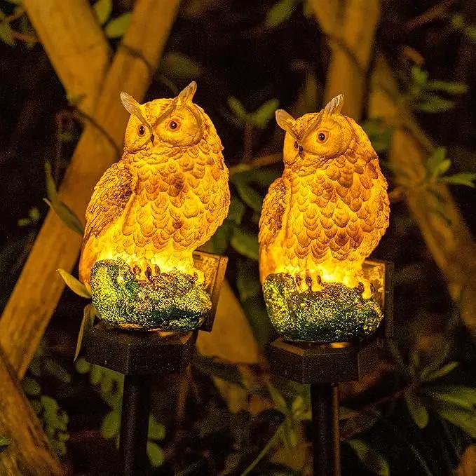 Dazzle Bright Owl Figure Solar LED Lights, Resin Garden Waterproof Decorations with Stake for Outdoor Yard Pathway Outside Patio Lawn Decor to Scare Birds Away, Brown (2 Pack) by GreenHaven Gardens