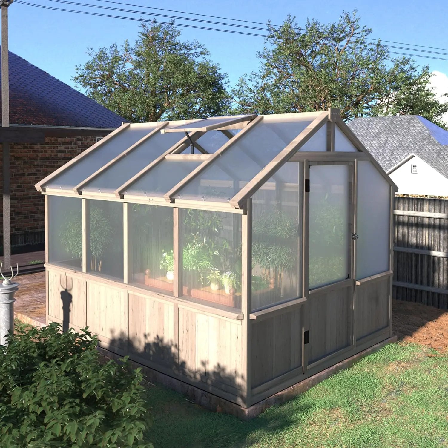 MUPATER 8' x 8' Wooden Polycarbonate Greenhouse with Ventilated Window & Lockable Door, 6mm Polycarbonate Panels for UV Protection, Walk-in Greenhouse for Outdoors, Patio, Backyard, Brown by GreenHaven Gardens