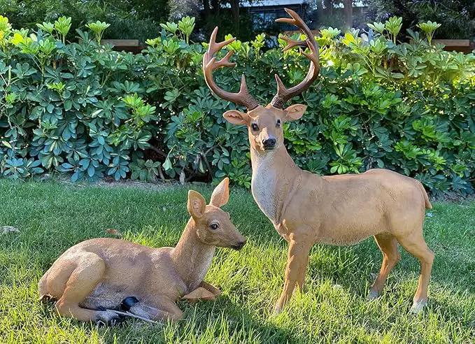 XTAPAN Resin Female Deer & Standing Male Deer Figurine Animals Statue Home Garden Yard Ornament Lawn Outdoor Patio Decor by GreenHaven Gardens