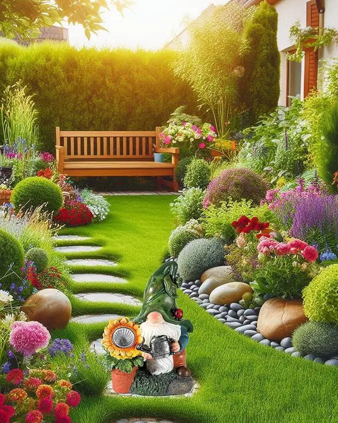 Solar-Powered Garden Gnome Watering Can Sunflower - 12 in Garden Decor Gnomes Decorations for Yard Lawn Ornaments Outside Statue Figurine LED Lights (Gnome) by GreenHaven Gardens