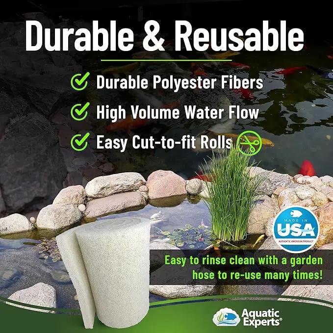 Classic Koi Pond Filter Pad FINE - White Bulk Roll Pond Filter Media, Ultra-Durable Pond Filters for Outdoor Ponds, Reusable Fish Pond Filter Material, USA (3/4" - 1" x 18" x 36") by GreenHaven Gardens