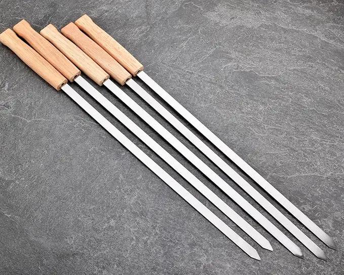 17-Inch Long Flat BBQ Skewers, HONSHEN Brazilian-style Stainless Steel 3/8 Inch Wide Blade with hardwood Handle barbecue skewers for Grilling Meat,Chicken,Shrimp,Vegetables-Set of 12 by GreenHaven Gardens