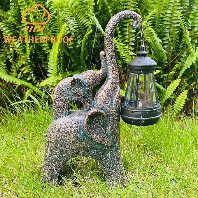 Elephant Statues Garden Decor with LED Solar Lights-Lucky Elephant Mother Gifts for Women, Men or Daughter, Unique Housewarming Gifts and Yard Decoration (Gold) by GreenHaven Gardens