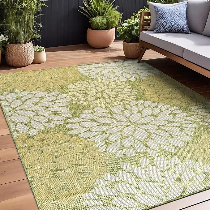 Beverly Rug Outdoor Rug 6x9 Modern Exotic Tropical Leaf Area Rugs for Indoor and Outdoor Patio Deck Porch Garden Water Resistant Washable Outside Carpet (6 x 9 Green) by GreenHaven Gardens