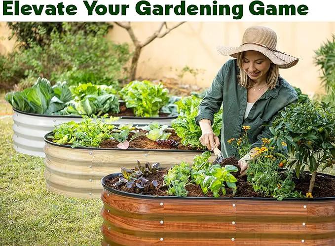 Galvanized Raised Garden Beds Outdoor // 4×2×1 ft Planter Raised Beds for Gardening, Vegetables, Flowers // Large Metal Garden Box (Natural Wood Grain) by GreenHaven Gardens