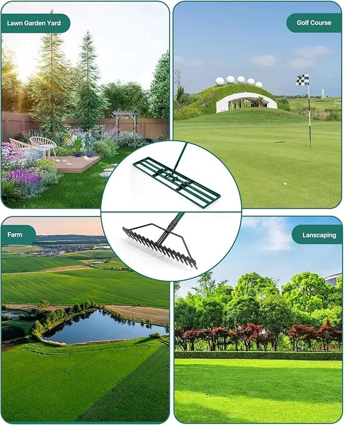 Lawn Leveling Rake 48x10'', Yard Leveling Rake with 78'' Back-Saving Adjustable Handle, Stainless Steel Lawn Leveler Tool with 17'' Tines Head for Garden, Backyard, Farm, Golf Course by GreenHaven Gardens