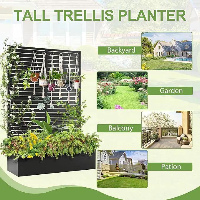 Trellis for Climbing Plants Outdoor，Mental Garden Bed with Drainage Holes Outdoor Privacy Screen Design Tall planters for herb Flower Vegetables 73"x47"x16", Black-Louvered by GreenHaven Gardens