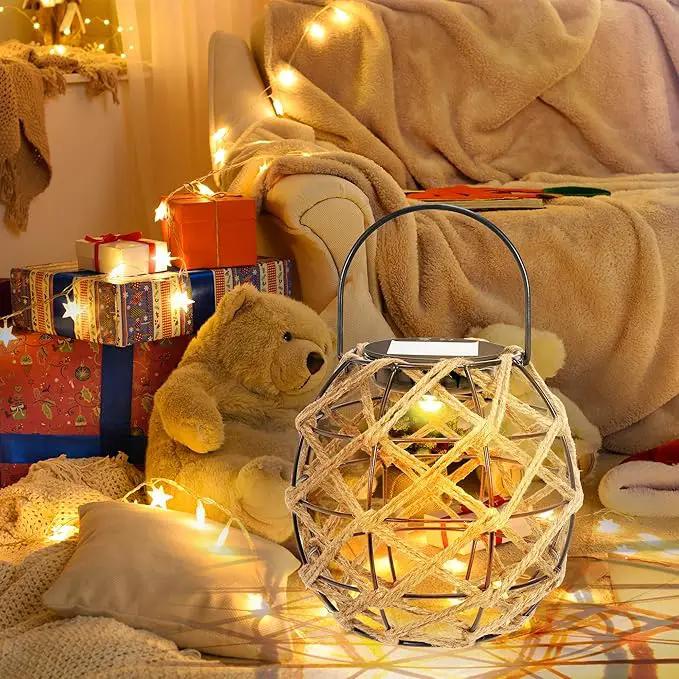 HPC Decor 2 PK Solar Lanterns-Outdoor Waterproof, Hemp Rope, Hanging Outdoor, Round Lamp Boho Decor for Garden, Yard, Patio, Porch, Pathway. by GreenHaven Gardens