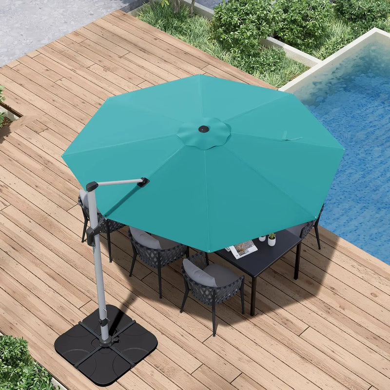 Patio Umbrella, 11FT Outdoor Cantilever Umbrella with 360-degree Rotation for Garden, Deck, Backyard, Pool and Beach, Turquiose by GreenHaven Gardens