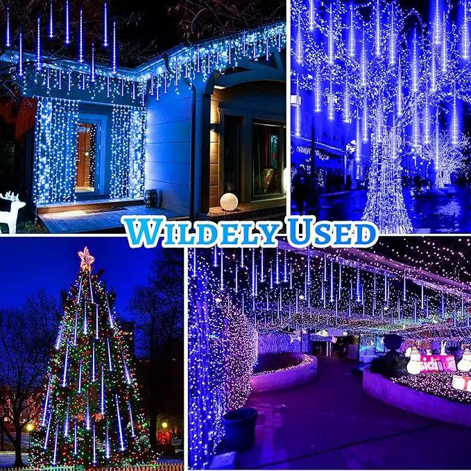 KNONEW Meteor Shower Lights 15 Inch 24 Tubes 672 LED Christmas String Plug-in Outdoor Waterproof Falling Rain for Wedding Party Garden Holiday Tree Decorations (Blue) by GreenHaven Gardens
