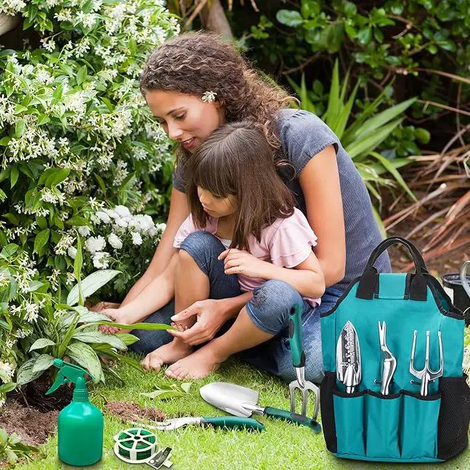 FiveJoy Garden Tool Set, 11 PCS Aluminum Gardening Hand Tools with Tote Bag, Ergonomic Handle, Gift for Women, Men, Mom, Dad, Garden Starter Kit by GreenHaven Gardens